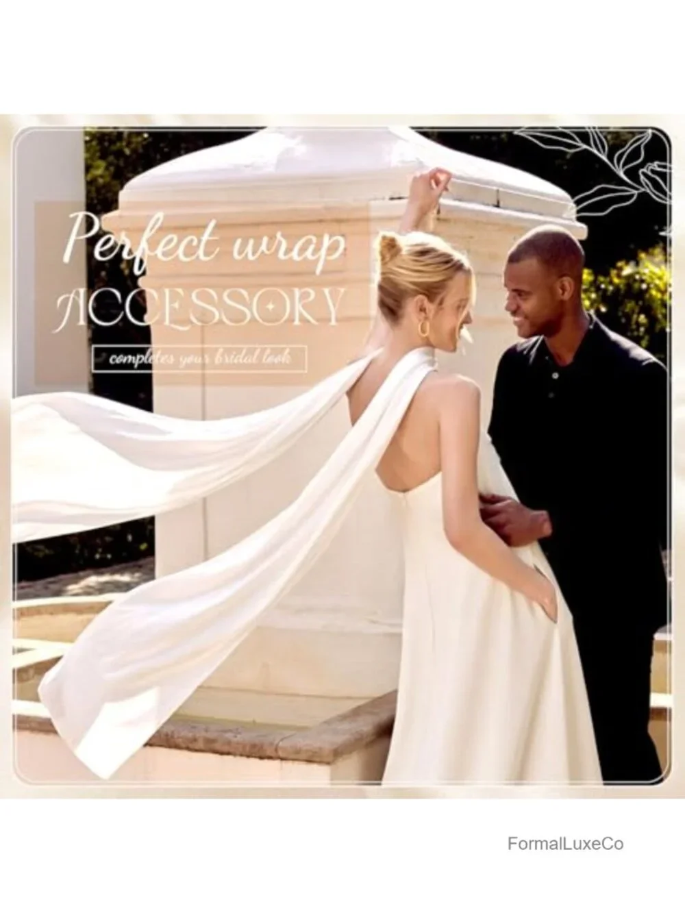 Ivory Satin Tulle Bridal Neckerchief Scarf Flowing Shawl Wedding Accessory